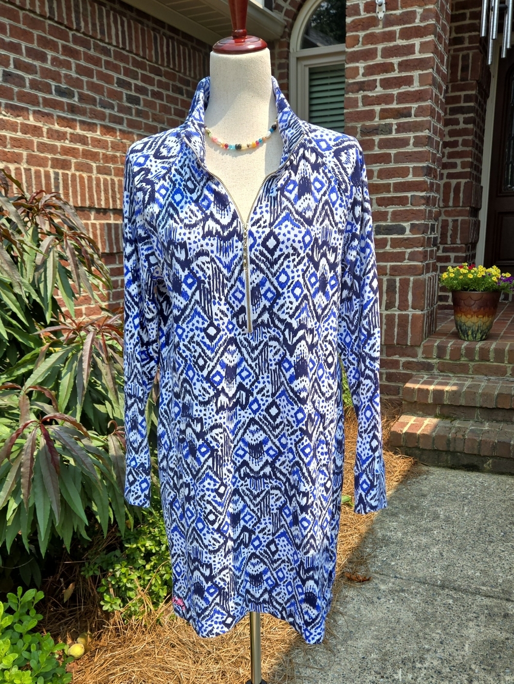 Lilly Pulitzer Blue & White Ikat Half-Zip Tunic Dress